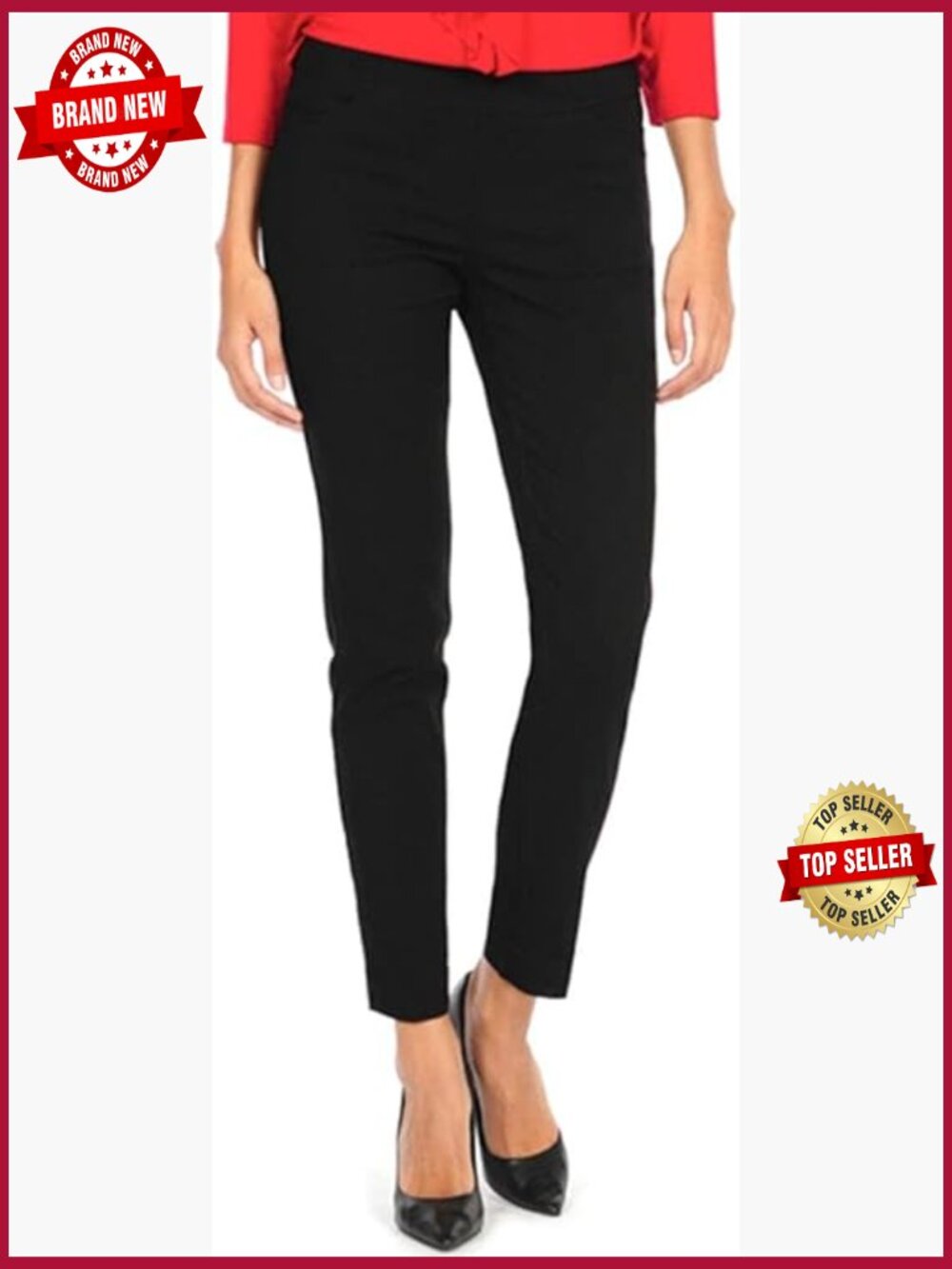 Women's Straight-Leg Pull-On Pants with Pockets Tummy Control